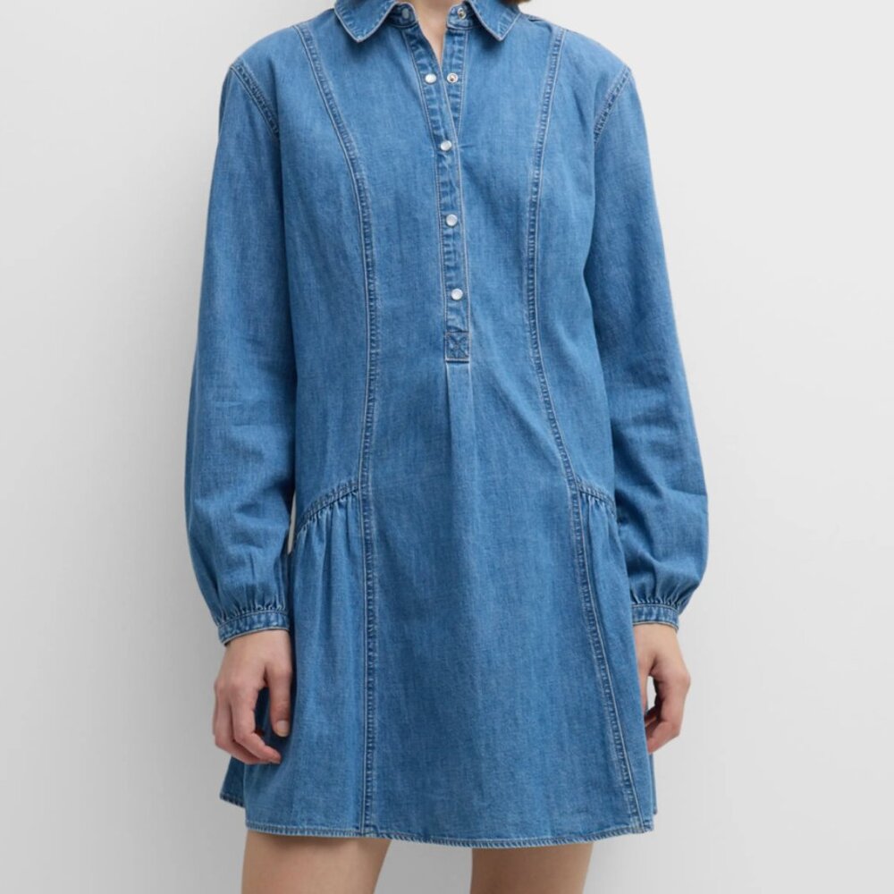 Veronica Beard Chaia Long-Sleeve Denim Mini Shirtdress Size 0